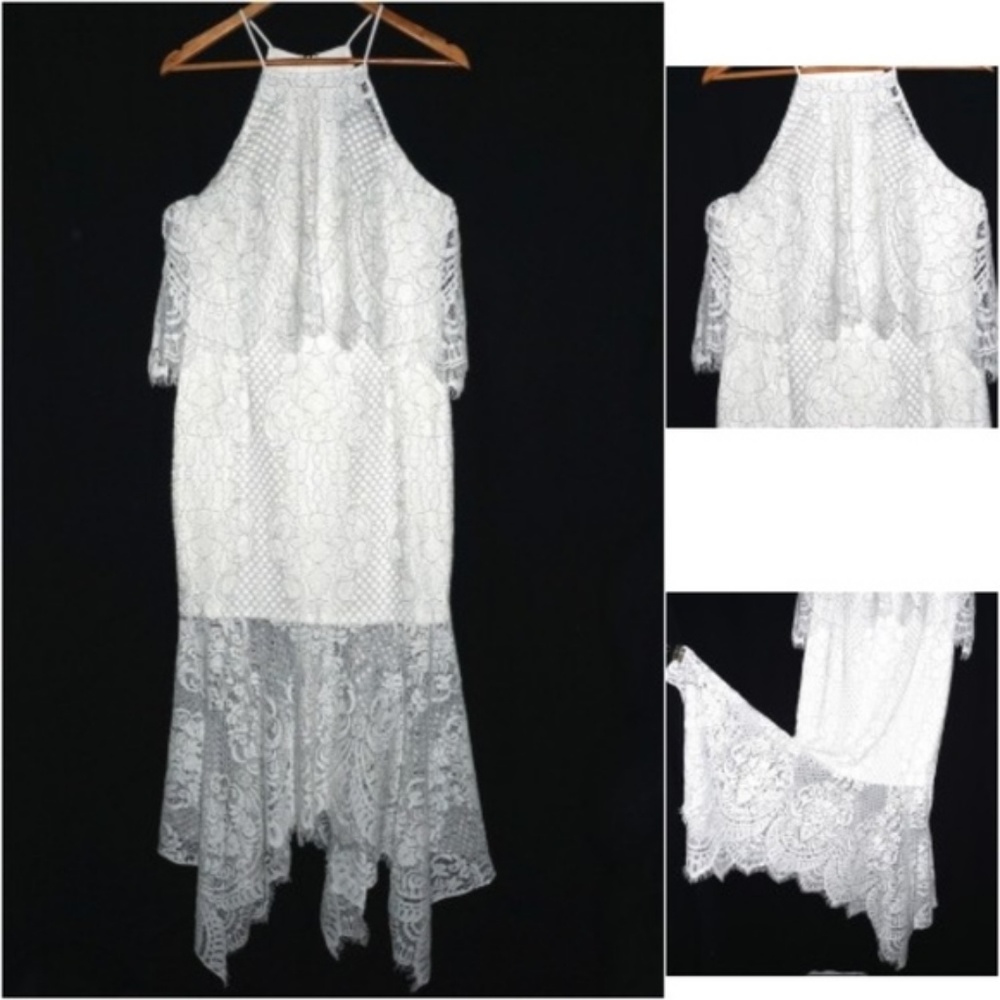 Shona Joy Highneck Layered Lace Midi Dress NEW 8